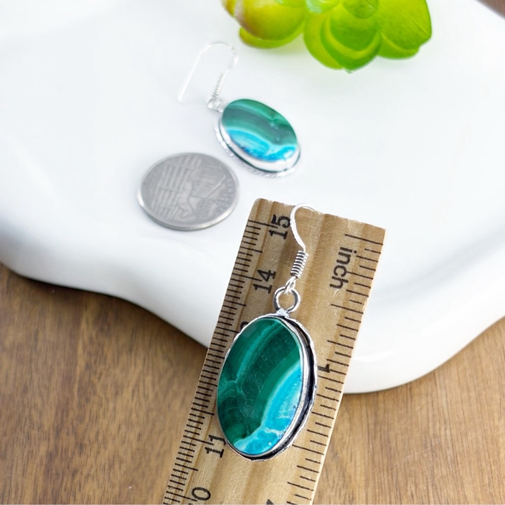 Boho Southwest Malachite Chrysocolla Earrings 925 Sterling Silver Overlay - Picture 6 of 6